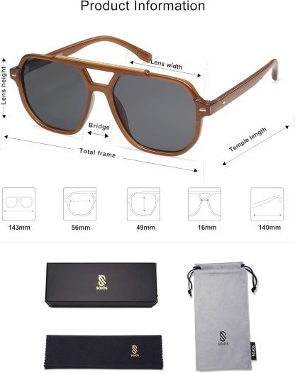SOthtJOS Retro Trendy Aviator Polarized Sunglasses Men Women Vintage 70s Square Stylish Frame Sun Glasses SJ2283