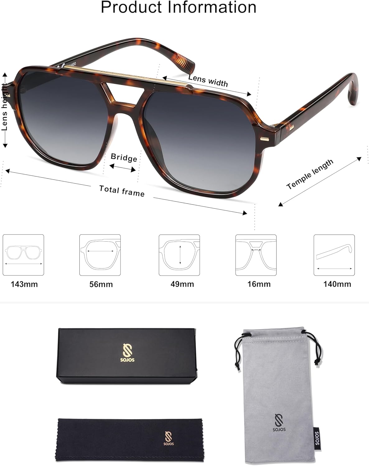 SOthtJOS Retro Trendy Aviator Polarized Sunglasses Men Women Vintage 70s Square Stylish Frame Sun Glasses SJ2283