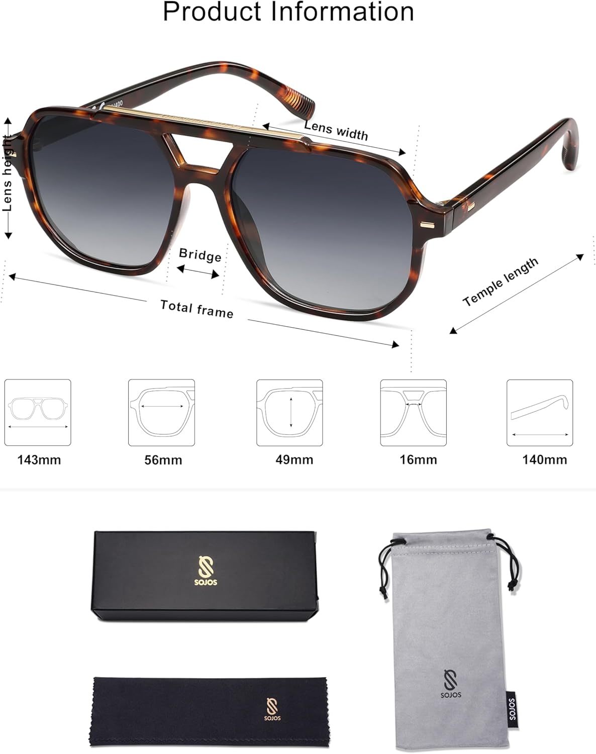 SOthtJOS Retro Trendy Aviator Polarized Sunglasses Men Women Vintage 70s Square Stylish Frame Sun Glasses SJ2283