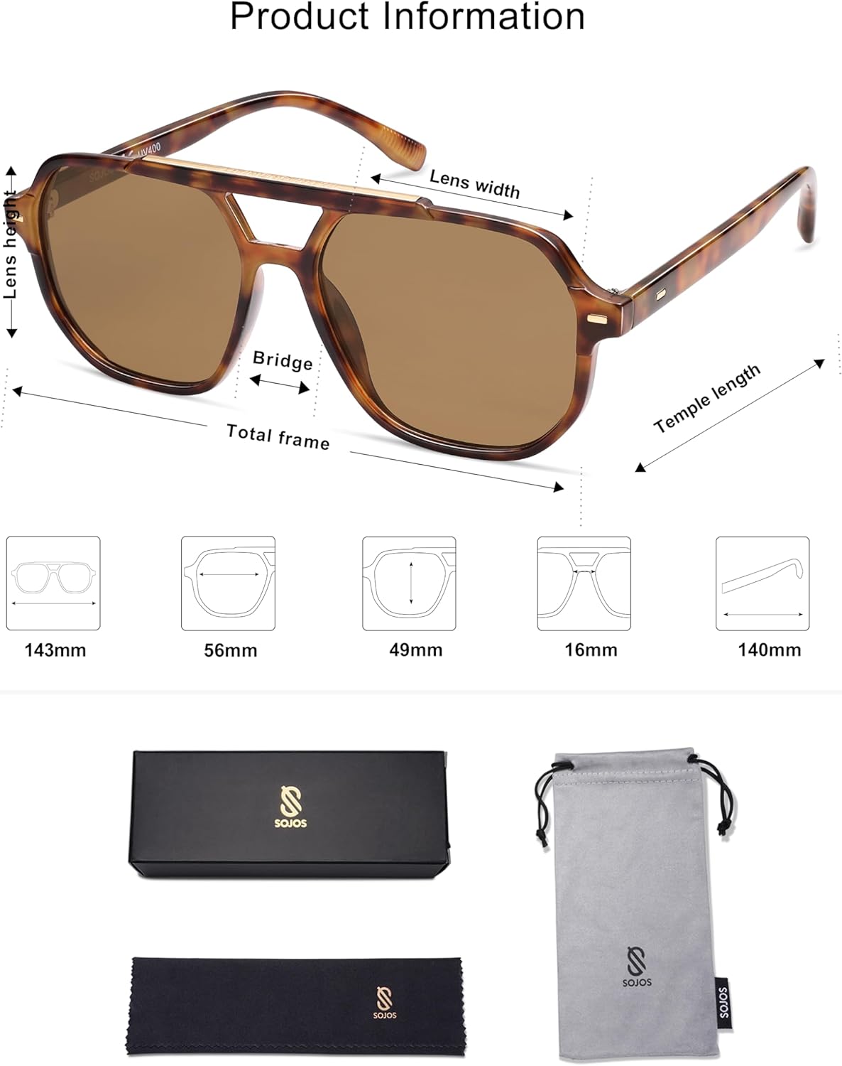 SOthtJOS Retro Trendy Aviator Polarized Sunglasses Men Women Vintage 70s Square Stylish Frame Sun Glasses SJ2283
