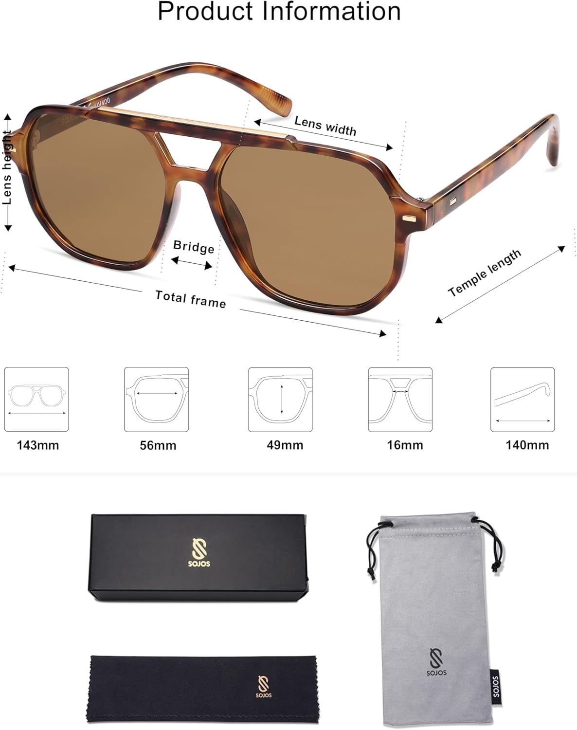 SOthtJOS Retro Trendy Aviator Polarized Sunglasses Men Women Vintage 70s Square Stylish Frame Sun Glasses SJ2283
