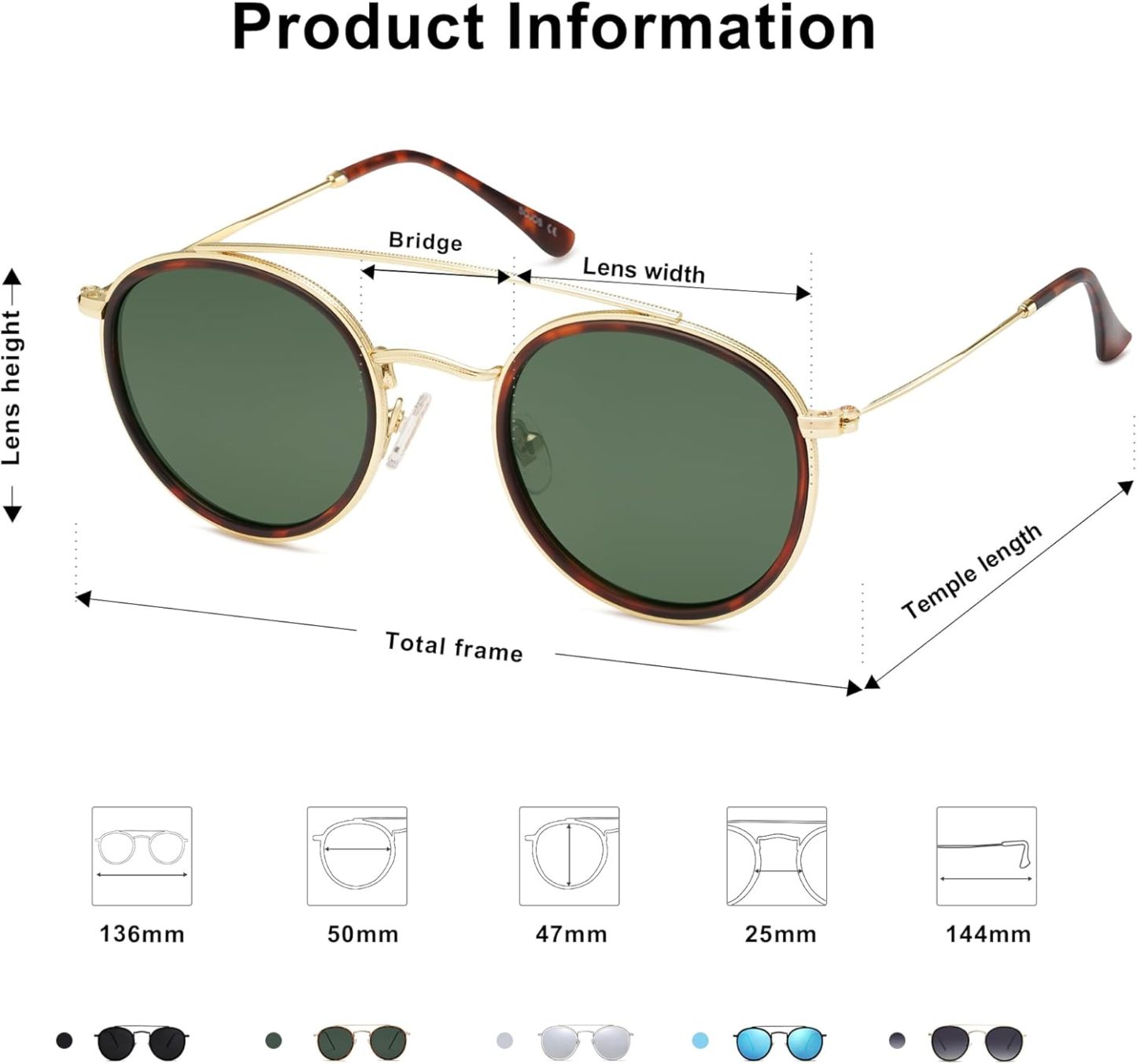 SOthtJOS Retro Vintage Round Polarized Sunglasses for Women Men Small Double Bridge Circle Sunnies SJ1104