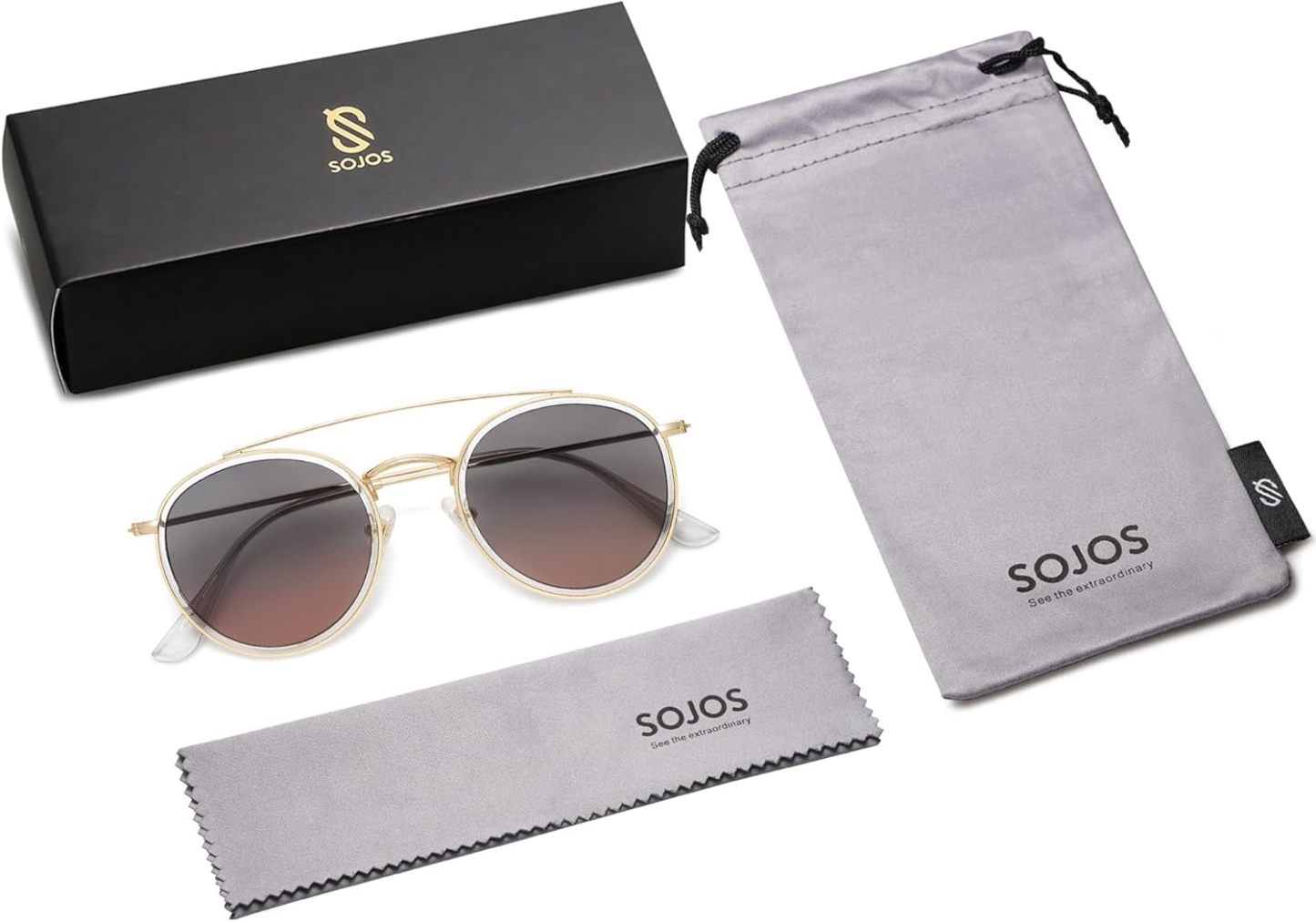 SOthtJOS Retro Vintage Round Polarized Sunglasses for Women Men Small Double Bridge Circle Sunnies SJ1104
