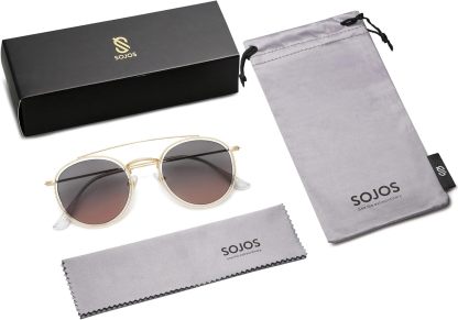 SOthtJOS Retro Vintage Round Polarized Sunglasses for Women Men Small Double Bridge Circle Sunnies SJ1104