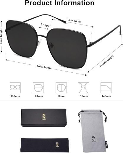 SOthtJOS Trendy Oversized Square Metal Frame Sunglasses for Women Men Retro Big Flat Lens UV Protection Sunglasses SJ1146