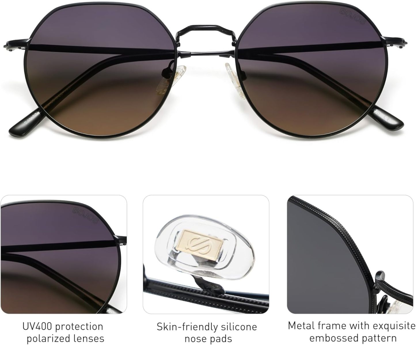 SOthtJOS Round Polygon Polarized Sunglasses for Women Men Retro Classic Vintage Panto Shades SJ1157