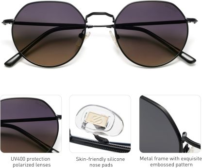 SOthtJOS Round Polygon Polarized Sunglasses for Women Men Retro Classic Vintage Panto Shades SJ1157