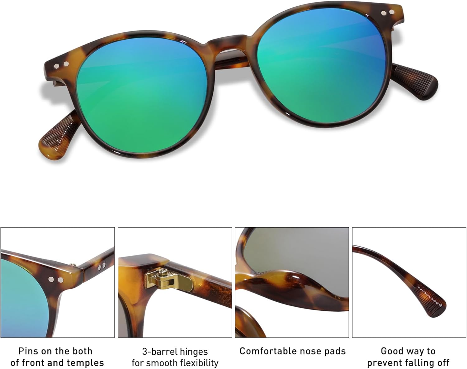 SOthtJOS Small Round Classic Polarized Sunglasses for Women Men Vintage Style UV400 Lens SJ2113