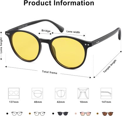 SOthtJOS Small Round Classic Polarized Sunglasses for Women Men Vintage Style UV400 Lens SJ2113