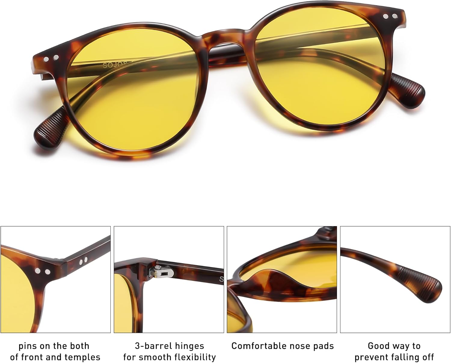 SOthtJOS Small Round Classic Polarized Sunglasses for Women Men Vintage Style UV400 Lens SJ2113