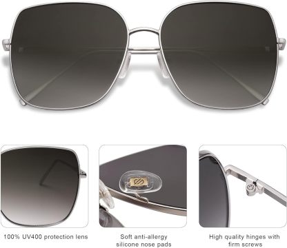 SOthtJOS Trendy Oversized Square Metal Frame Sunglasses for Women Men Retro Big Flat Lens UV Protection Sunglasses SJ1146