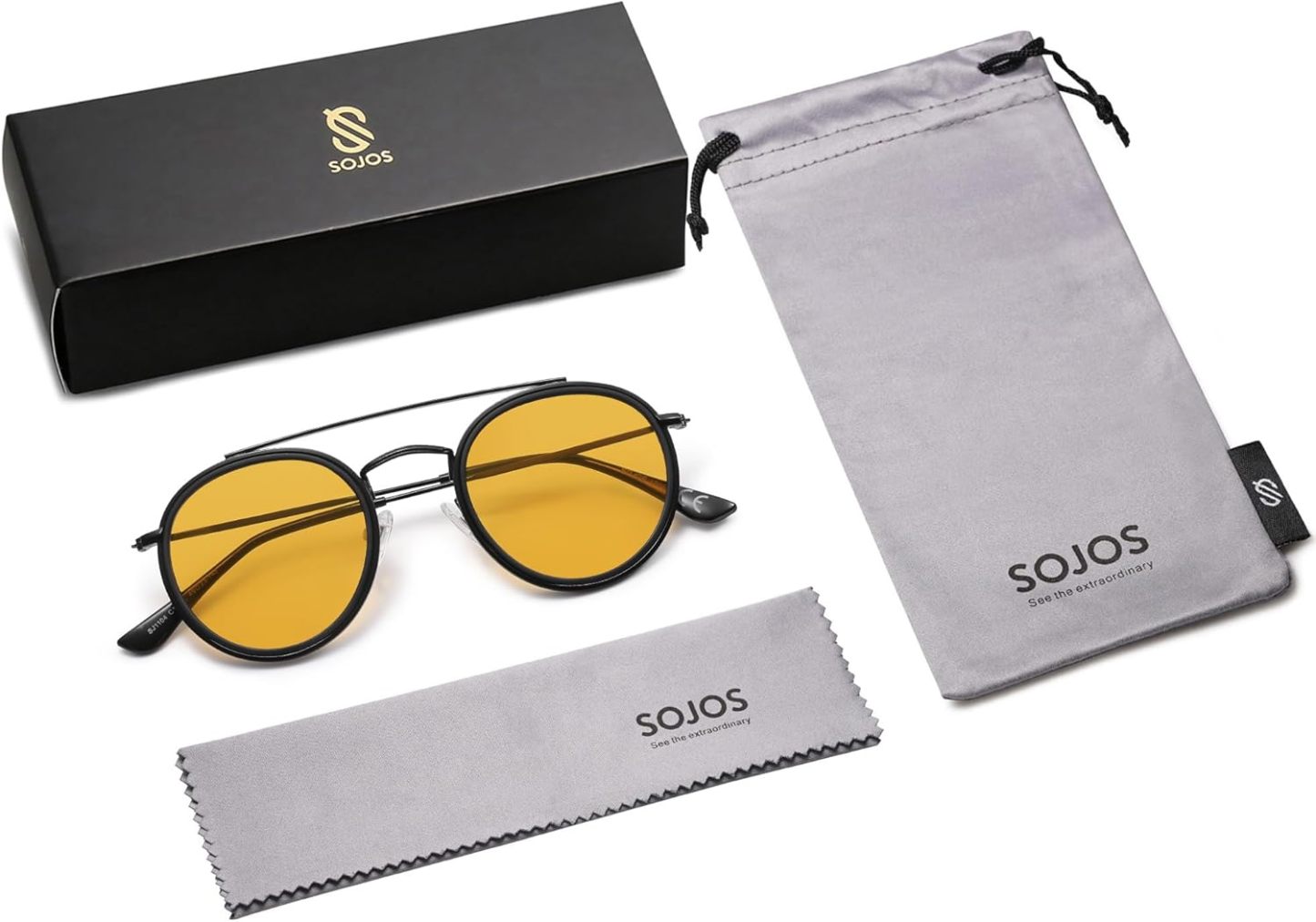 SOthtJOS Retro Vintage Round Polarized Sunglasses for Women Men Small Double Bridge Circle Sunnies SJ1104