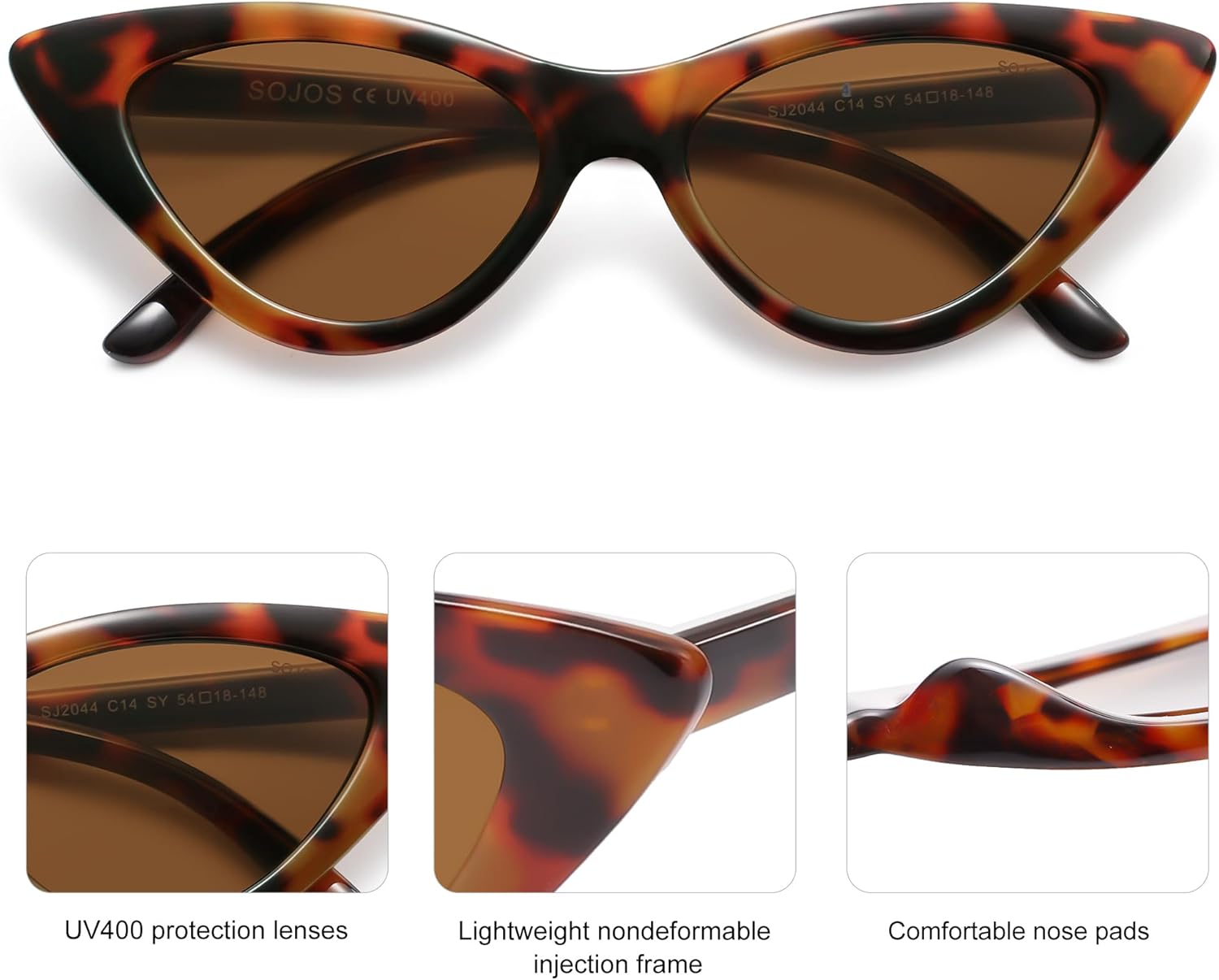 SOthtJOS Retro Vintage Narrow Cat Eye Sunglasses for Women Clout Goggles Plastic Frame SJ2044