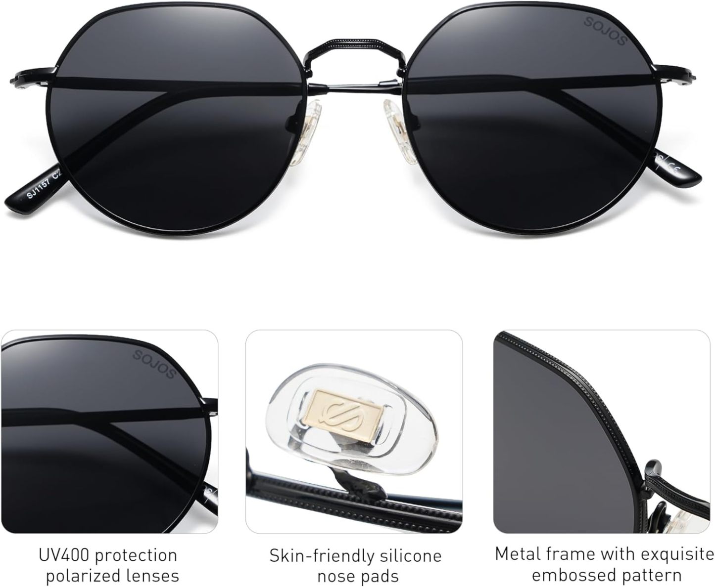 SOthtJOS Round Polygon Polarized Sunglasses for Women Men Retro Classic Vintage Panto Shades SJ1157