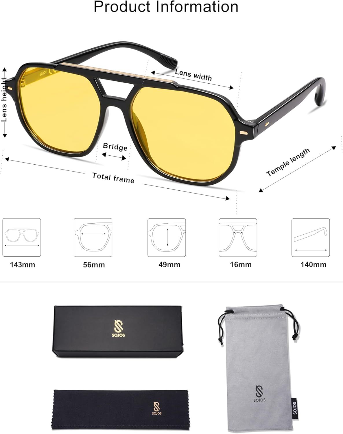 SOthtJOS Retro Trendy Aviator Polarized Sunglasses Men Women Vintage 70s Square Stylish Frame Sun Glasses SJ2283