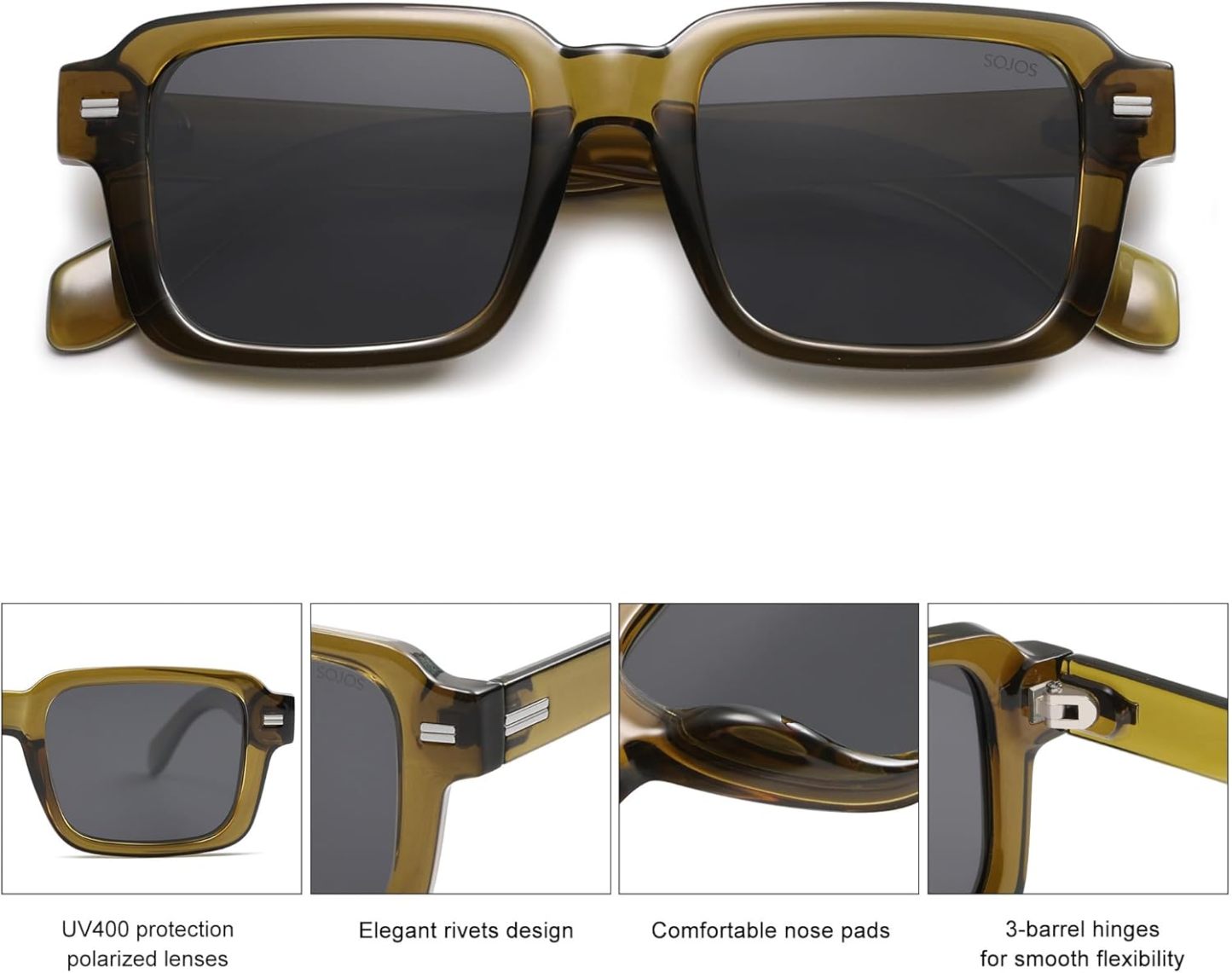 SOthtJOS Trendy Square Polarized Sunglasses for Women, 70s 80s Retro Rectangle Shades SJ2345