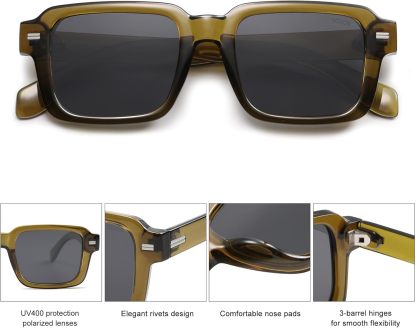 SOthtJOS Trendy Square Polarized Sunglasses for Women, 70s 80s Retro Rectangle Shades SJ2345