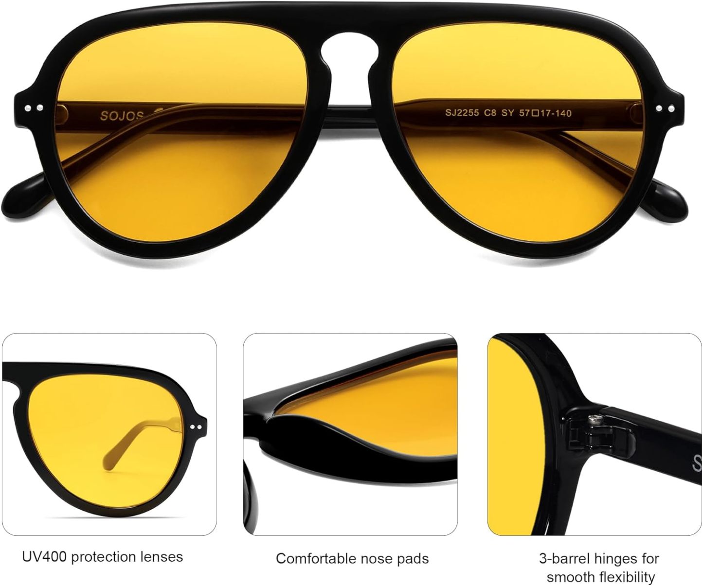 SOthtJOS Retro Aviator Sunglasses Womens Mens Vintage Plastic Frame Shades Lentes De Sol Para Mujer SJ2255