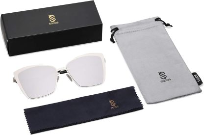 SOthtJOS Cateye Sunglasses for Women Fashion Mirrored Lens Metal Frame SJ1086