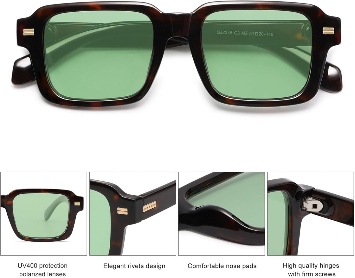 SOthtJOS Trendy Square Polarized Sunglasses for Women, 70s 80s Retro Rectangle Shades SJ2345