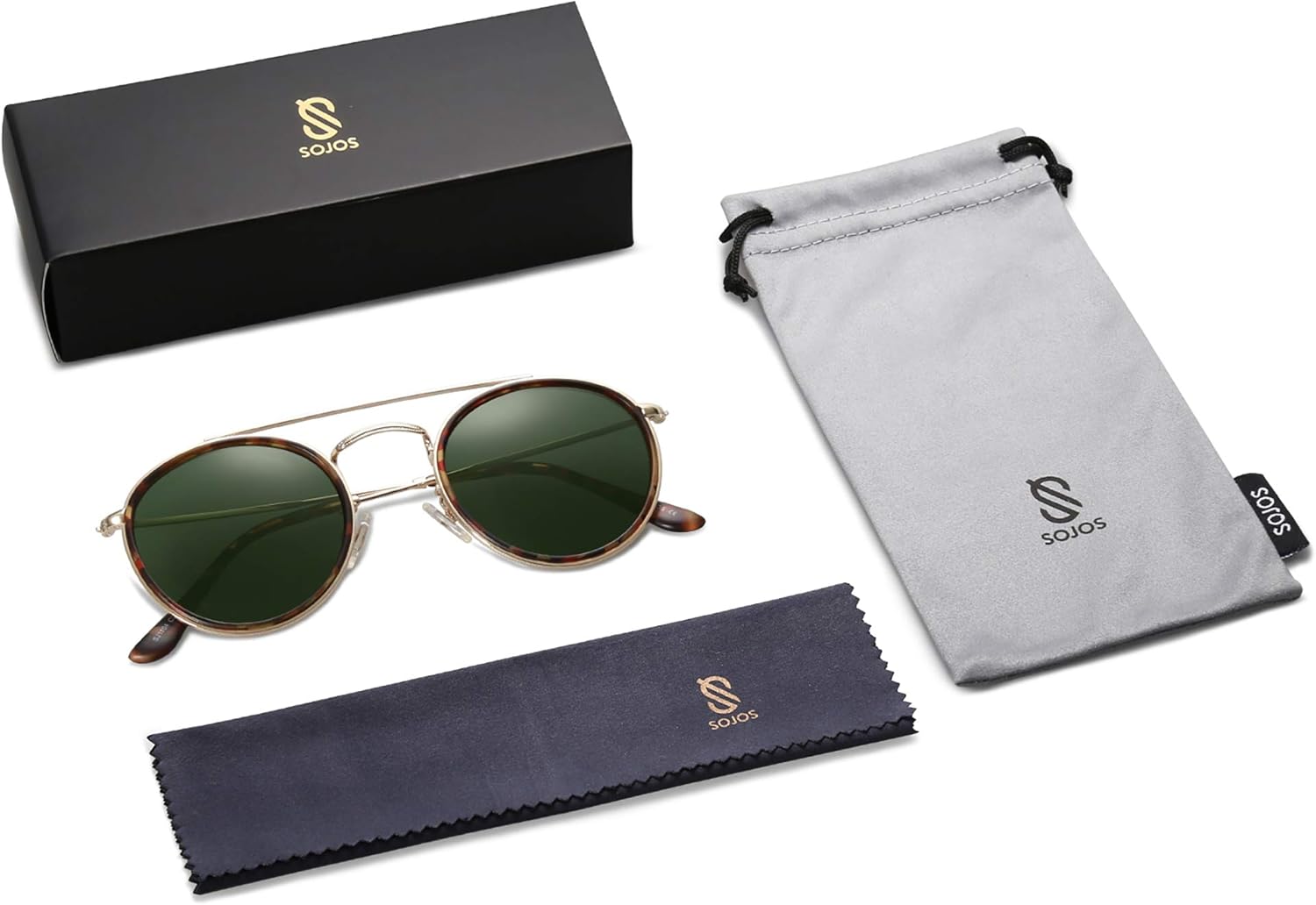 SOthtJOS Retro Vintage Round Polarized Sunglasses for Women Men Small Double Bridge Circle Sunnies SJ1104