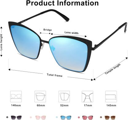SOthtJOS Cateye Sunglasses for Women Fashion Mirrored Lens Metal Frame SJ1086
