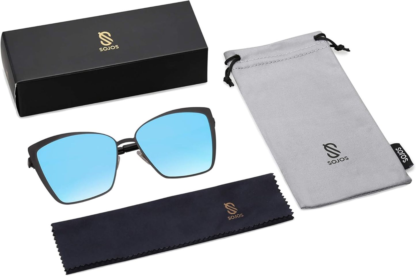 SOthtJOS Cateye Sunglasses for Women Fashion Mirrored Lens Metal Frame SJ1086