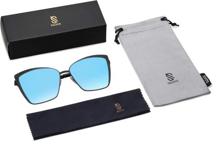 SOthtJOS Cateye Sunglasses for Women Fashion Mirrored Lens Metal Frame SJ1086