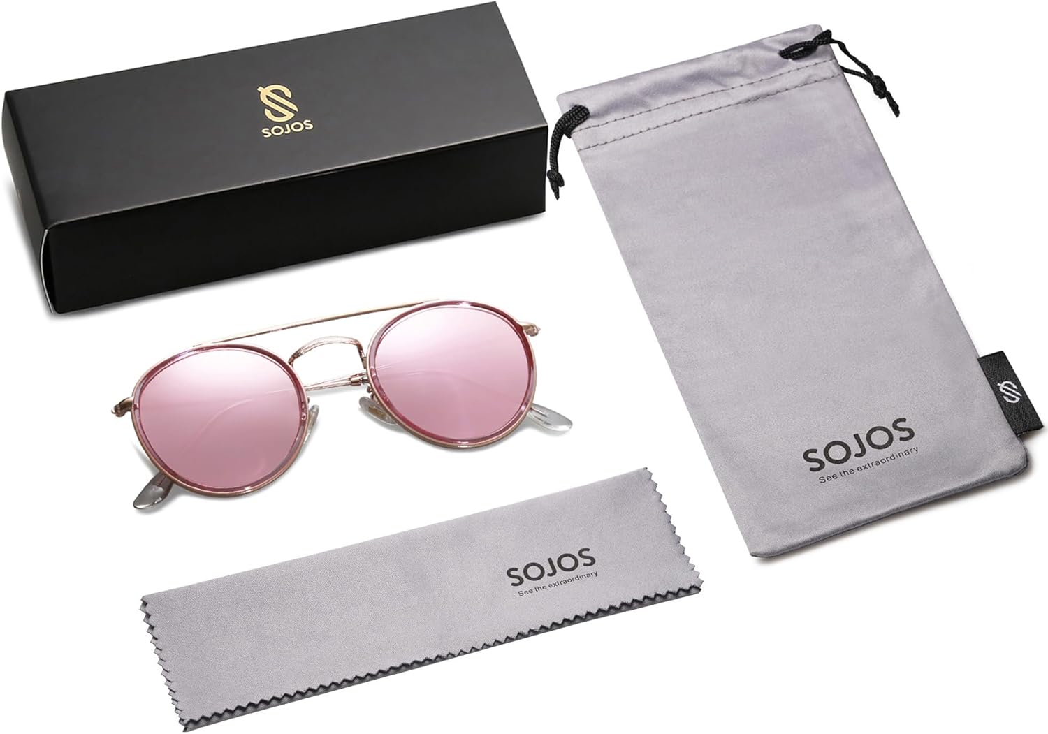SOthtJOS Retro Vintage Round Polarized Sunglasses for Women Men Small Double Bridge Circle Sunnies SJ1104
