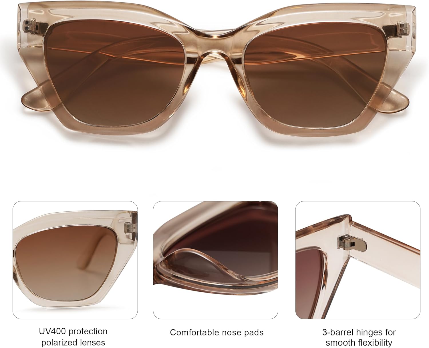 SOthtJOS Square Cat Eye Polarized Sunglasses for Women Retro Classic Vintage Trendy Cateye Shades Sunnies Gafas de sole SJ2235