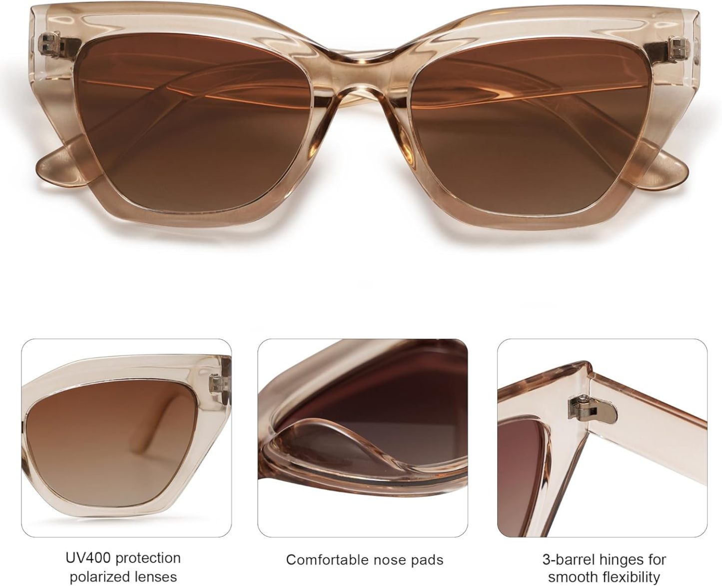 SOthtJOS Square Cat Eye Polarized Sunglasses for Women Retro Classic Vintage Trendy Cateye Shades Sunnies Gafas de sole SJ2235