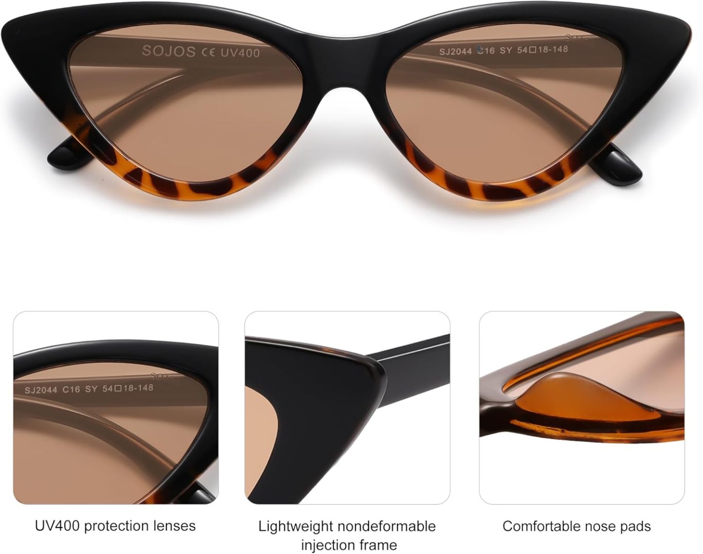 SOthtJOS Retro Vintage Narrow Cat Eye Sunglasses for Women Clout Goggles Plastic Frame SJ2044