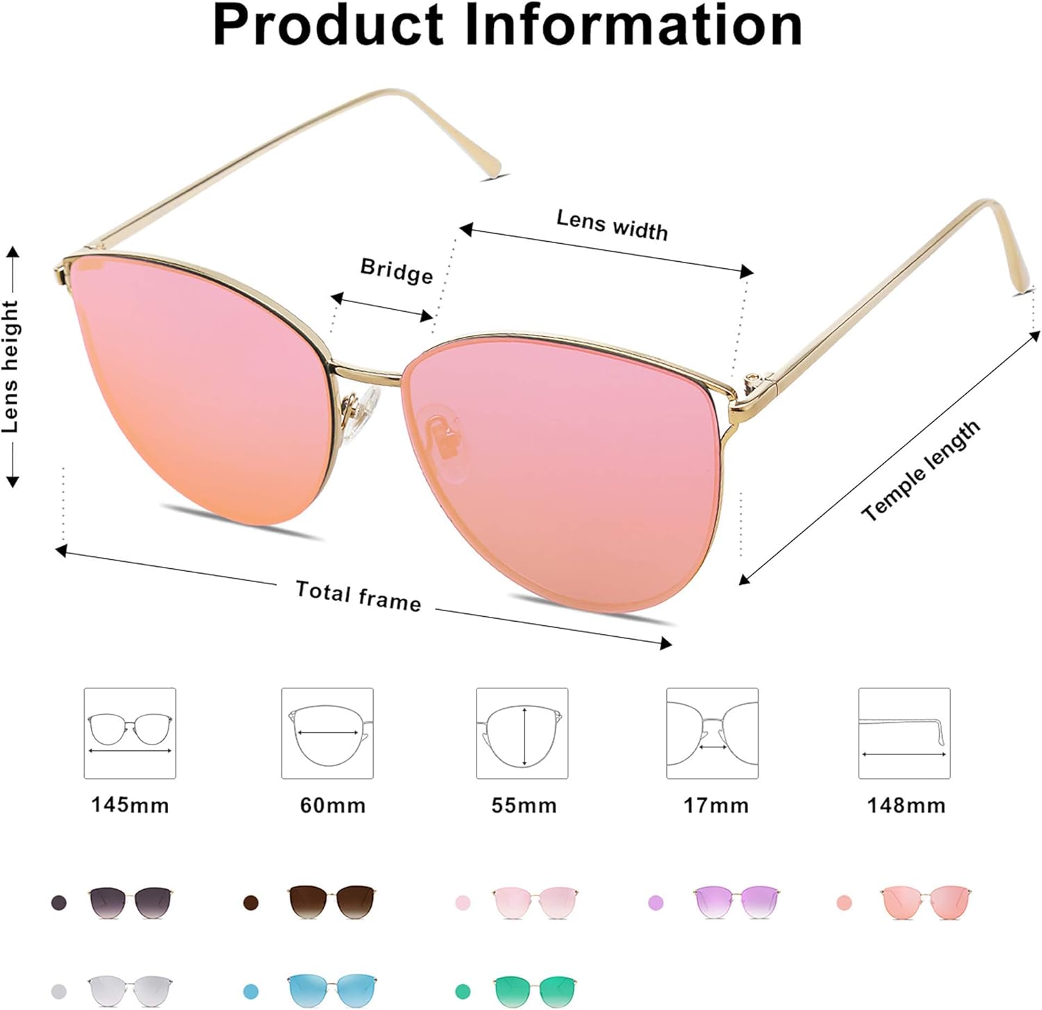 SOthtJOS Mirrored Flat Lens Fashion Sunglasses for Women SJ1085