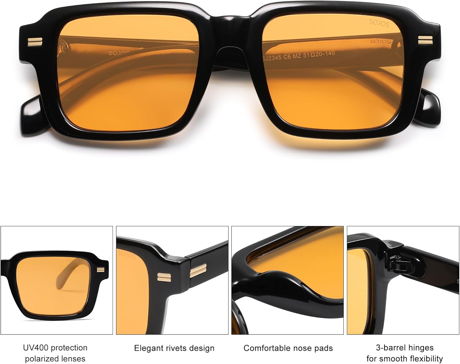 SOthtJOS Trendy Square Polarized Sunglasses for Women, 70s 80s Retro Rectangle Shades SJ2345