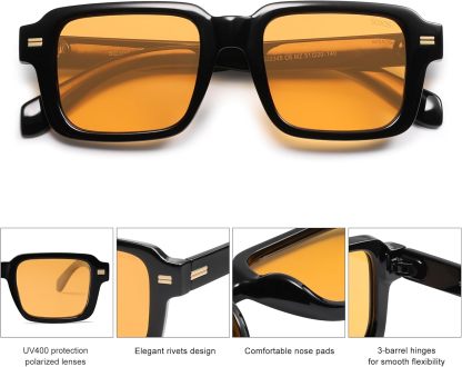 SOthtJOS Trendy Square Polarized Sunglasses for Women, 70s 80s Retro Rectangle Shades SJ2345