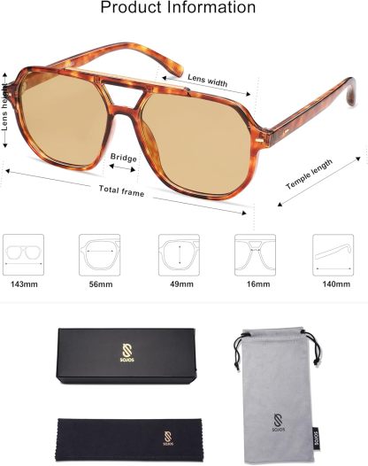 SOthtJOS Retro Trendy Aviator Polarized Sunglasses Men Women Vintage 70s Square Stylish Frame Sun Glasses SJ2283