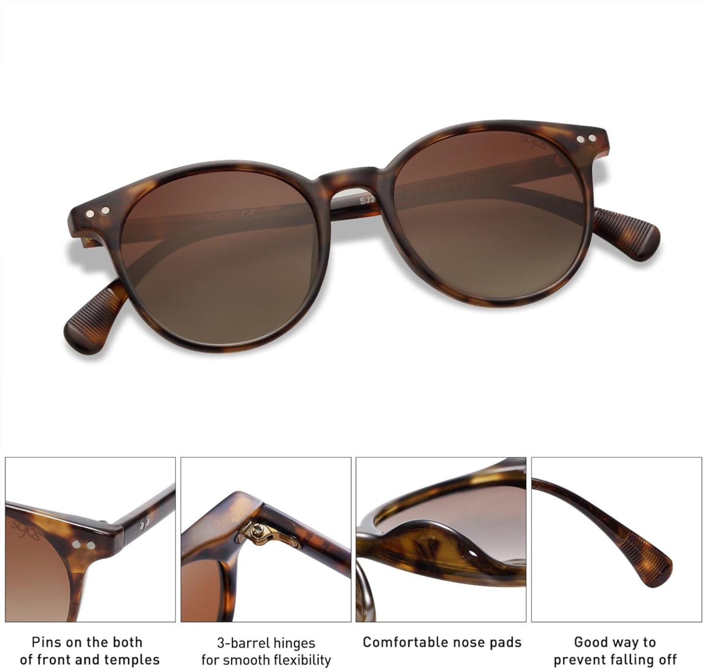 SOthtJOS Small Round Classic Polarized Sunglasses for Women Men Vintage Style UV400 Lens SJ2113