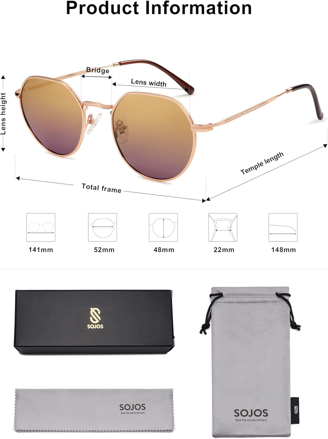 SOthtJOS Round Polygon Polarized Sunglasses for Women Men Retro Classic Vintage Panto Shades SJ1157