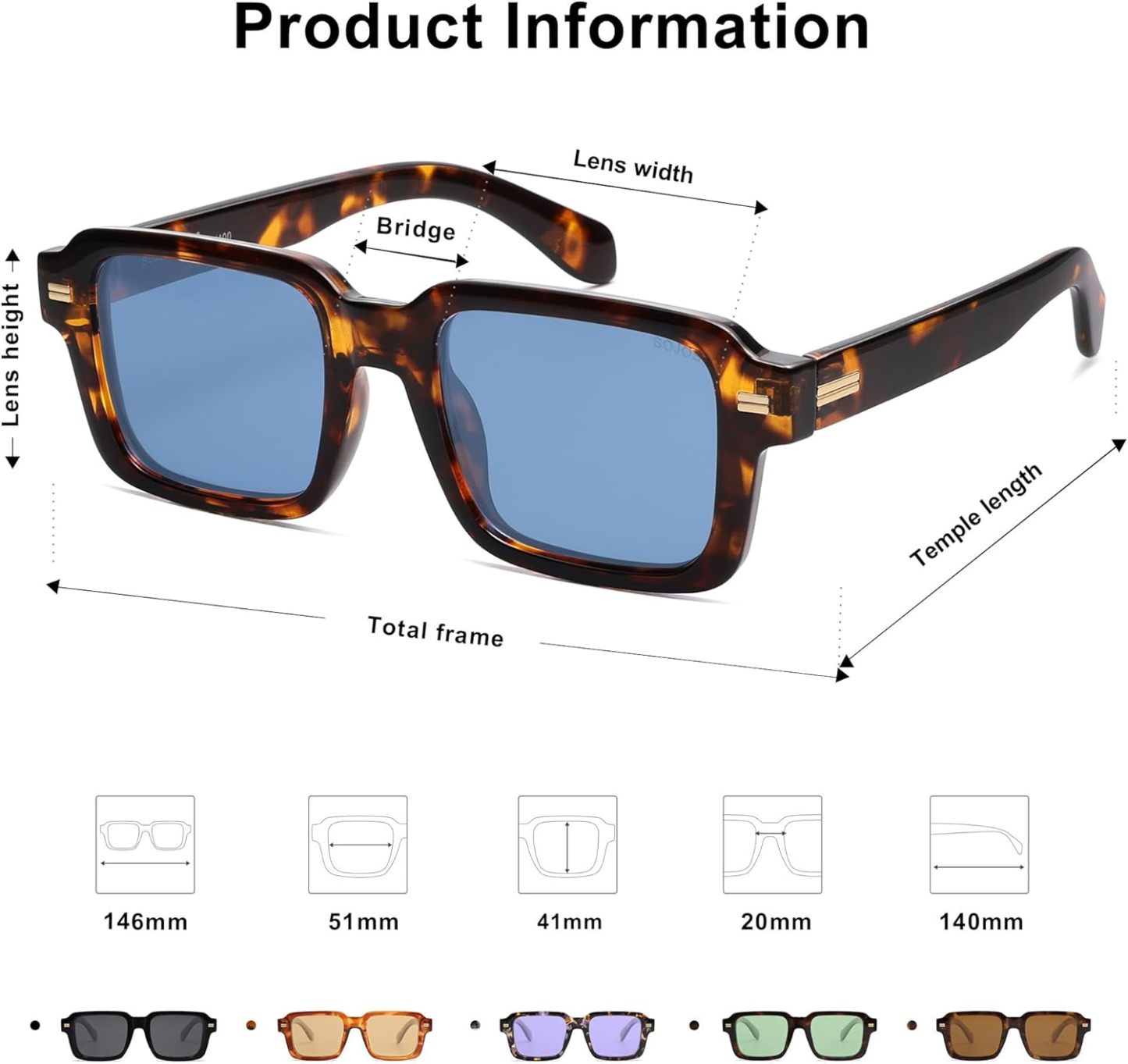 SOthtJOS Trendy Square Polarized Sunglasses for Women, 70s 80s Retro Rectangle Shades SJ2345