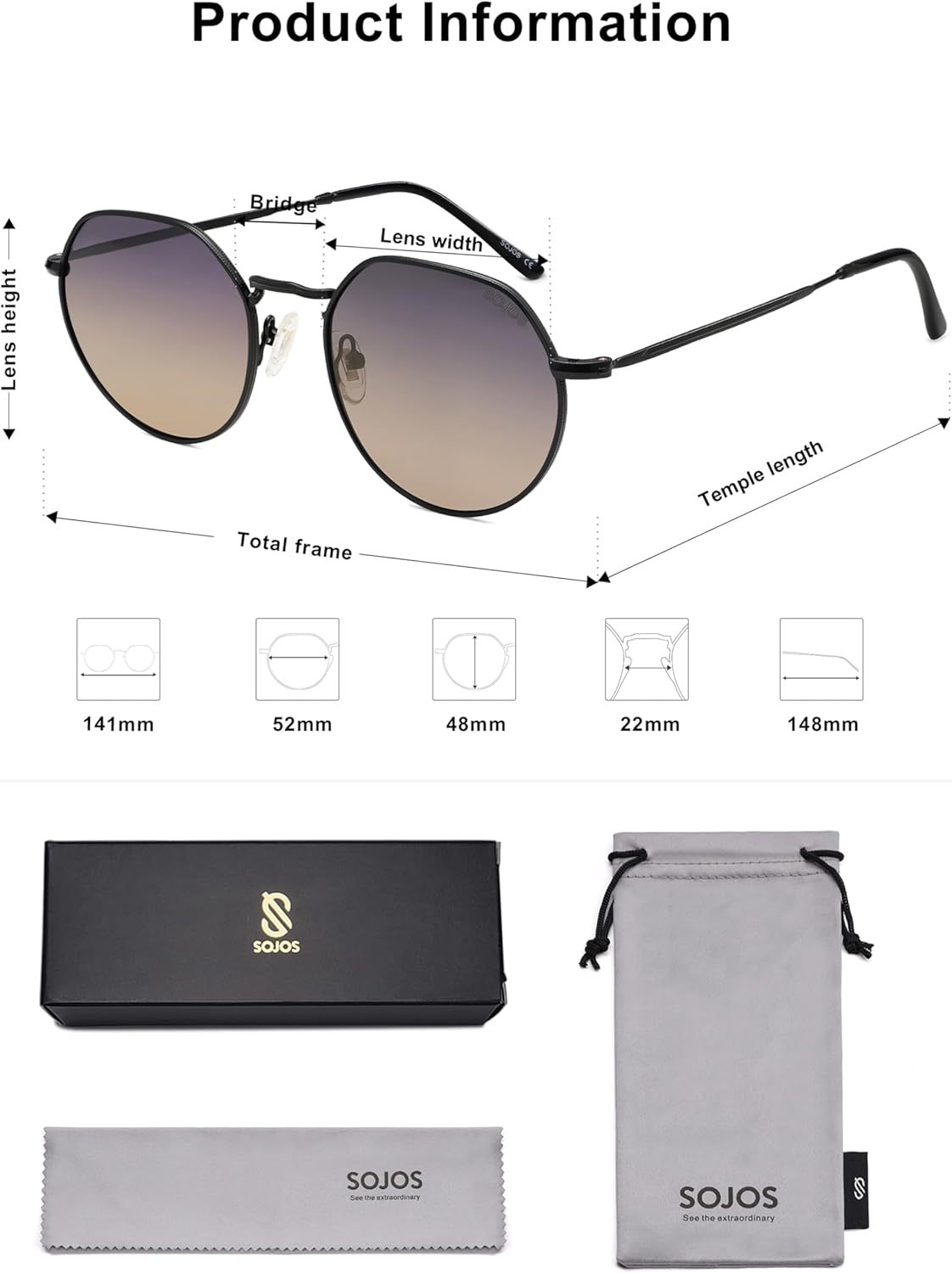 SOthtJOS Round Polygon Polarized Sunglasses for Women Men Retro Classic Vintage Panto Shades SJ1157