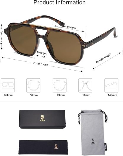 SOthtJOS Retro Trendy Aviator Polarized Sunglasses Men Women Vintage 70s Square Stylish Frame Sun Glasses SJ2283