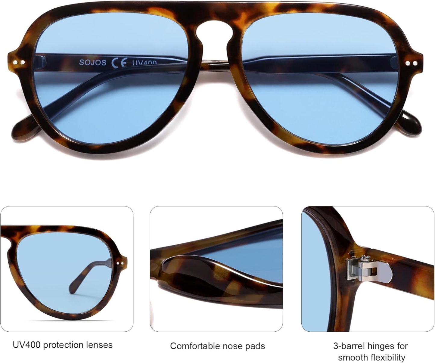 SOthtJOS Retro Aviator Sunglasses Womens Mens Vintage Plastic Frame Shades Lentes De Sol Para Mujer SJ2255