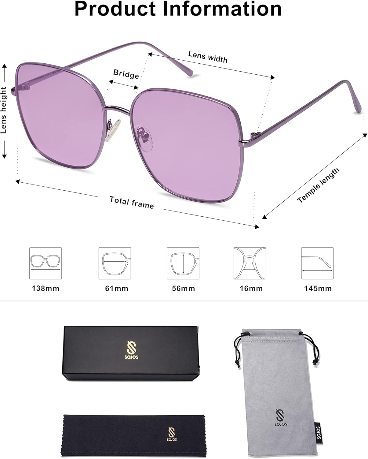 SOthtJOS Trendy Oversized Square Metal Frame Sunglasses for Women Men Retro Big Flat Lens UV Protection Sunglasses SJ1146