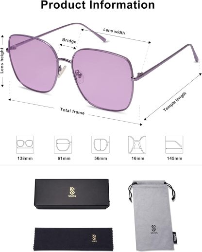 SOthtJOS Trendy Oversized Square Metal Frame Sunglasses for Women Men Retro Big Flat Lens UV Protection Sunglasses SJ1146