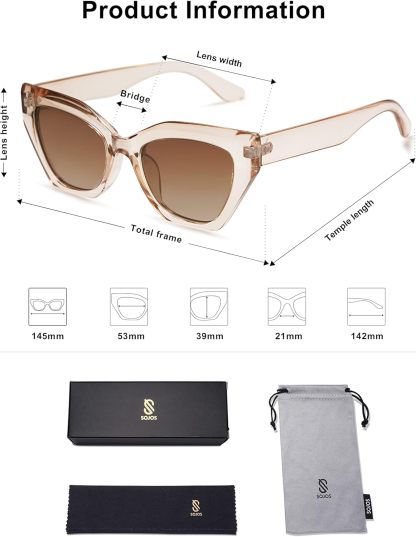 SOthtJOS Square Cat Eye Polarized Sunglasses for Women Retro Classic Vintage Trendy Cateye Shades Sunnies Gafas de sole SJ2235