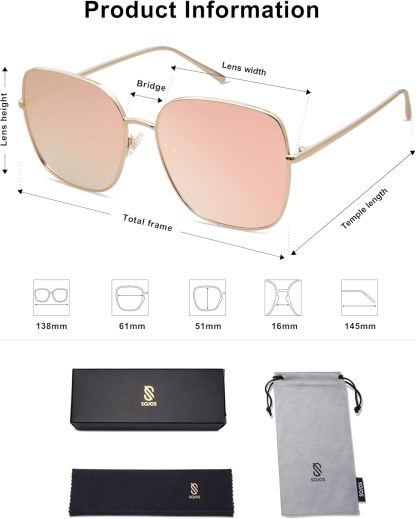 SOthtJOS Trendy Oversized Square Metal Frame Sunglasses for Women Men Retro Big Flat Lens UV Protection Sunglasses SJ1146