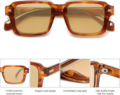 SOthtJOS Trendy Square Polarized Sunglasses for Women, 70s 80s Retro Rectangle Shades SJ2345
