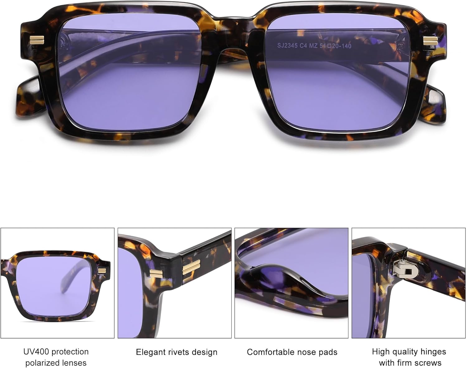 SOthtJOS Trendy Square Polarized Sunglasses for Women, 70s 80s Retro Rectangle Shades SJ2345
