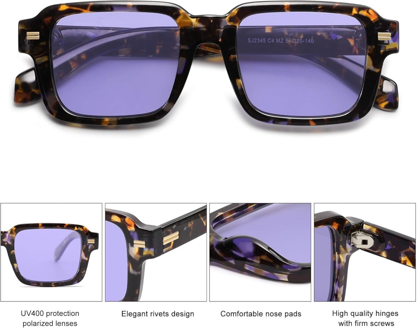 SOthtJOS Trendy Square Polarized Sunglasses for Women, 70s 80s Retro Rectangle Shades SJ2345