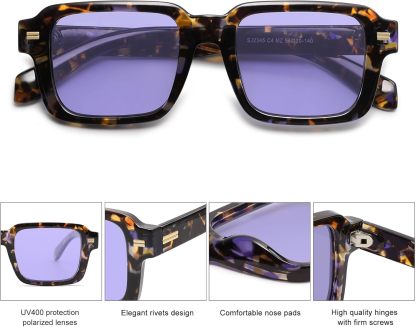 SOthtJOS Trendy Square Polarized Sunglasses for Women, 70s 80s Retro Rectangle Shades SJ2345